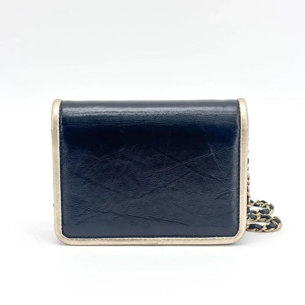 Chanel Calfskin Metallic Gold Trim Mini Flap Chain Bag Black